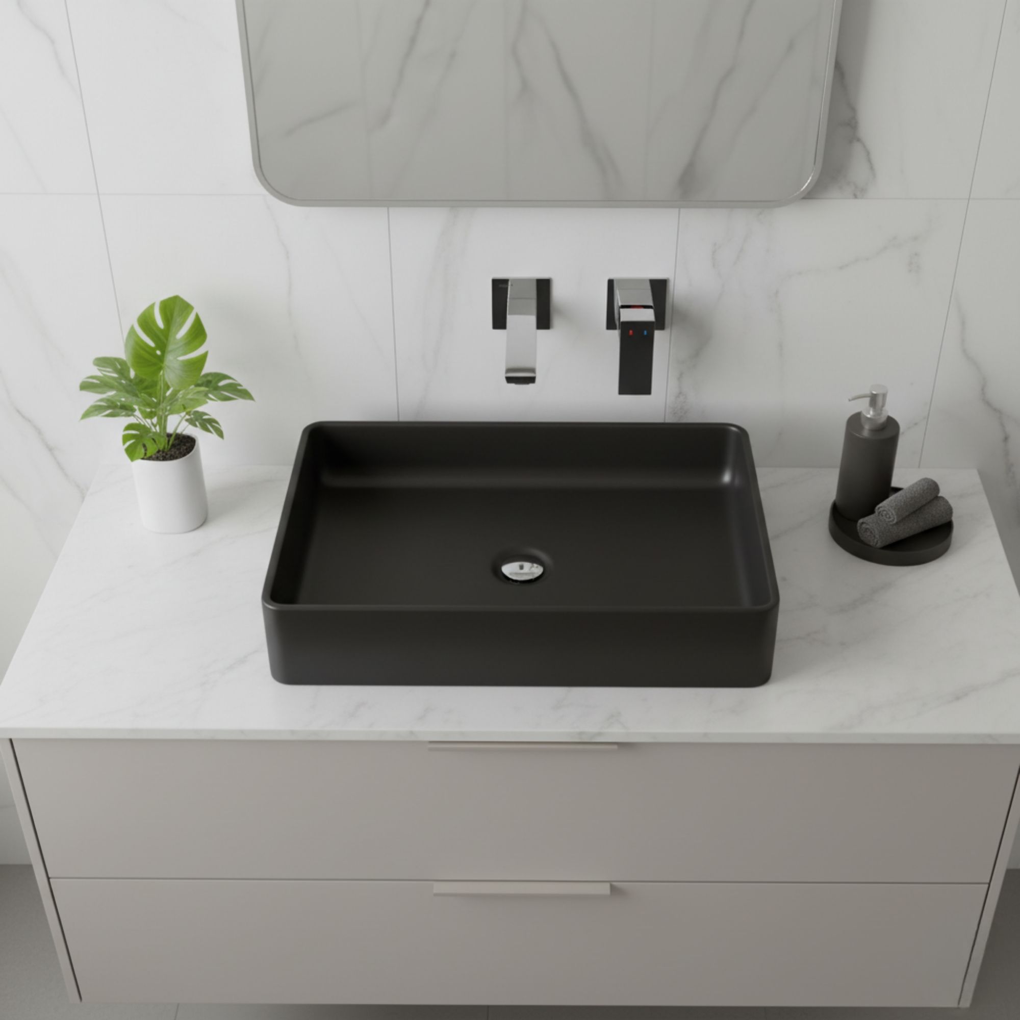 Srebrna bateria umywalkowa VELLANO